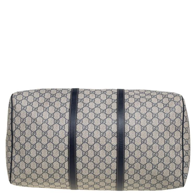 مملوكة مسبقًا Gucci Navy Blue GG Supreme Canvas Leather Medium Carry On Duffle Bag