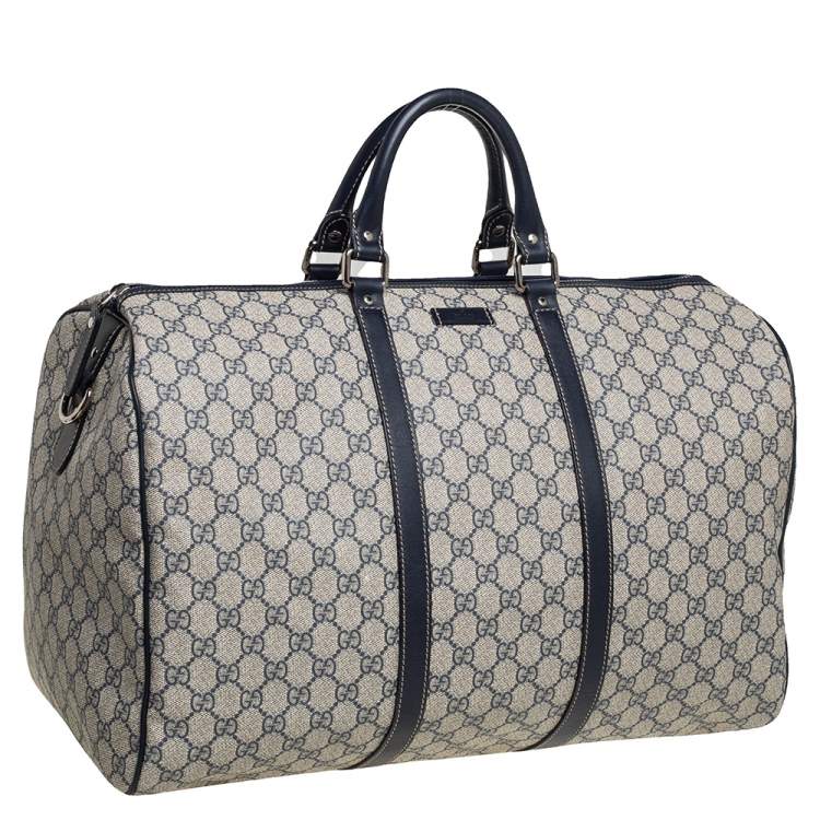 مملوكة مسبقًا Gucci Navy Blue GG Supreme Canvas Leather Medium Carry On Duffle Bag