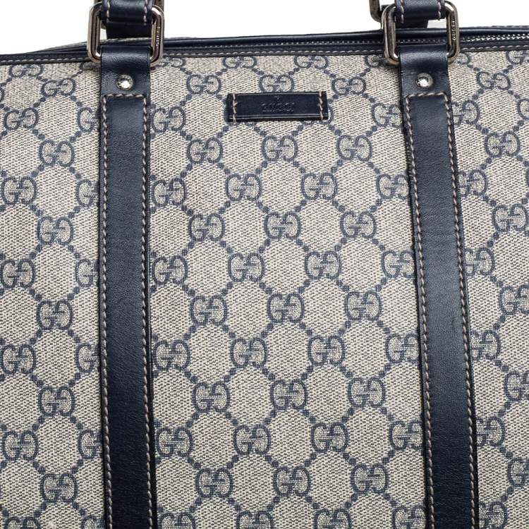 مملوكة مسبقًا Gucci Navy Blue GG Supreme Canvas Leather Medium Carry On Duffle Bag