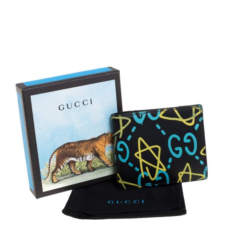 Pre Owned Gucci Black Leather GG Ghost Bifold Wallet