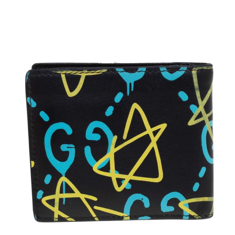 Pre Owned Gucci Black Leather GG Ghost Bifold Wallet