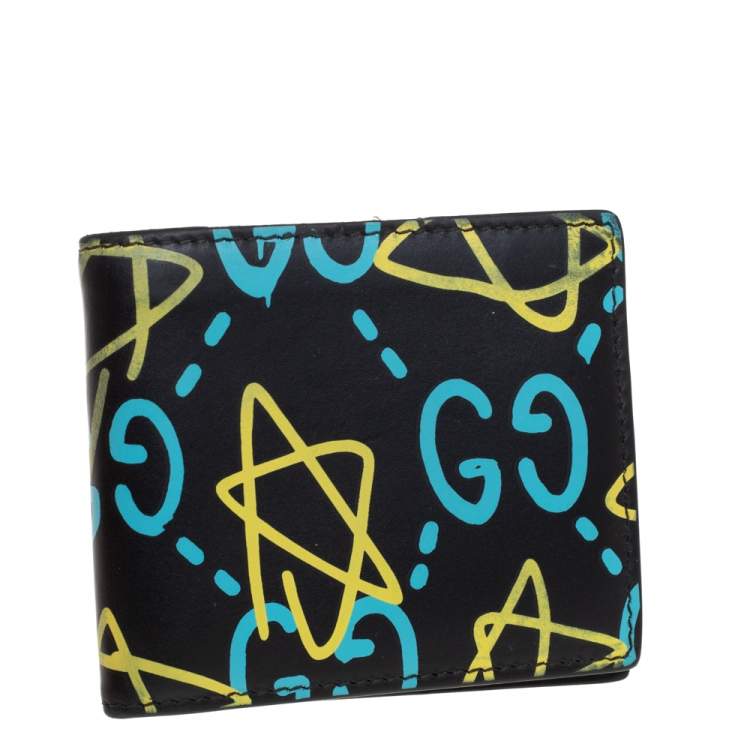 Pre Owned Gucci Black Leather GG Ghost Bifold Wallet