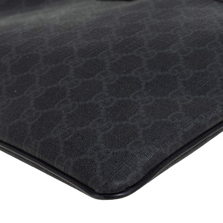 Pre Owned Gucci Black GG Supreme Canvas Medium Flat Messenger Bag
