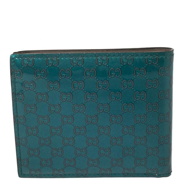 Pre Owned Gucci Turquoise Microguccissima Patent Leather Bifold Wallet