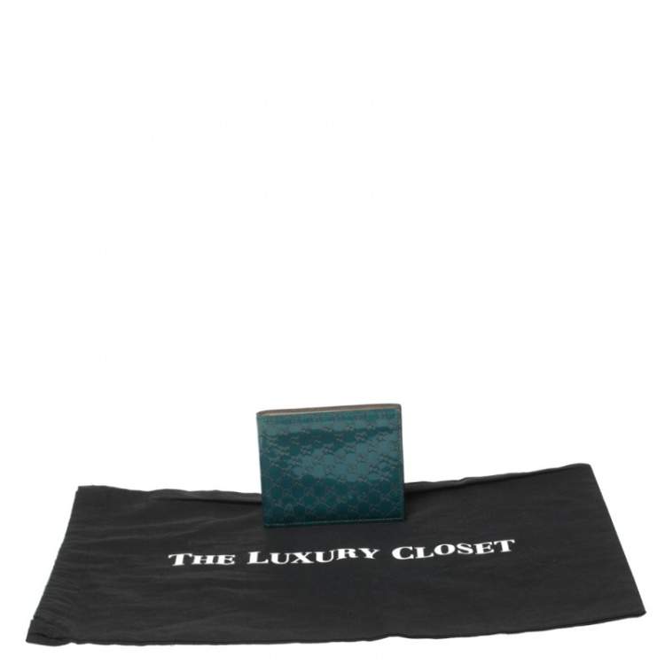 Pre Owned Gucci Turquoise Microguccissima Patent Leather Bifold Wallet