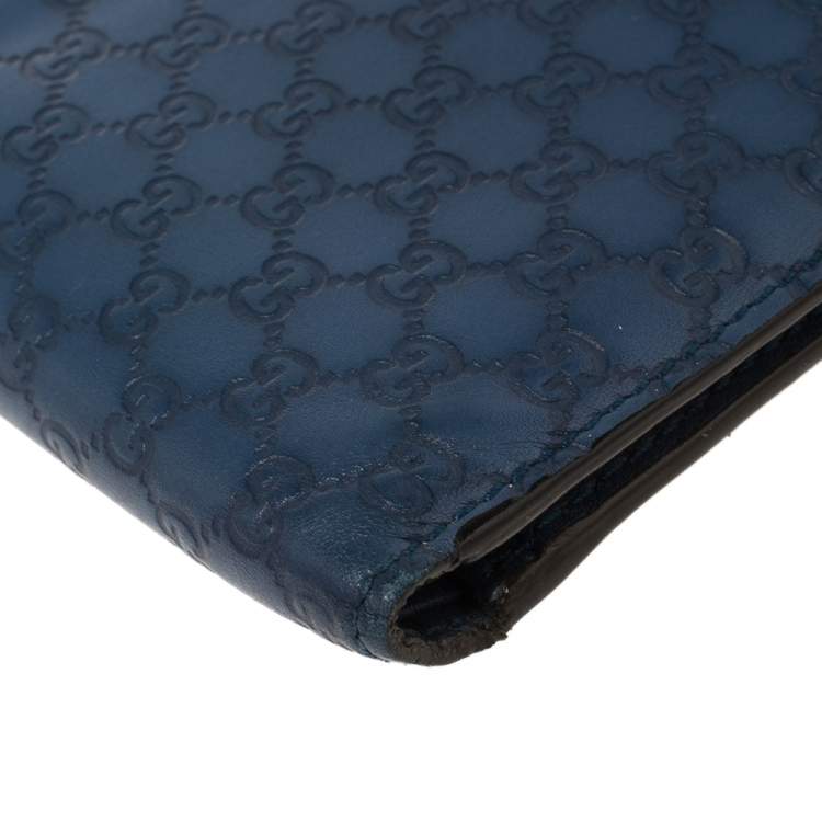 Pre Owned Gucci Blue Microguccissima Leather Bifold Wallet