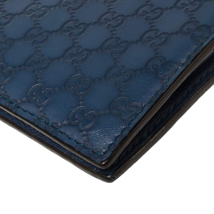 Pre Owned Gucci Blue Microguccissima Leather Bifold Wallet