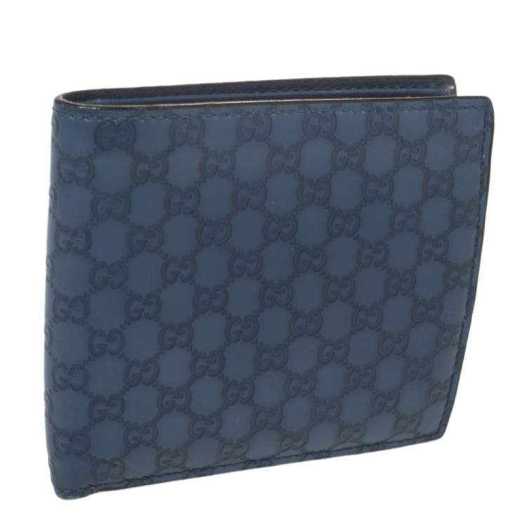 Pre Owned Gucci Blue Microguccissima Leather Bifold Wallet