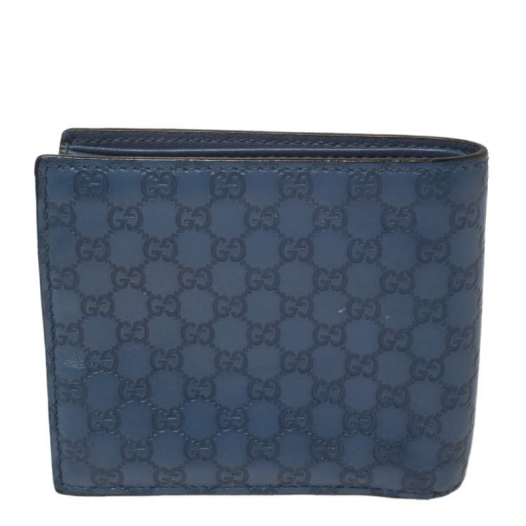 Pre Owned Gucci Blue Microguccissima Leather Bifold Wallet