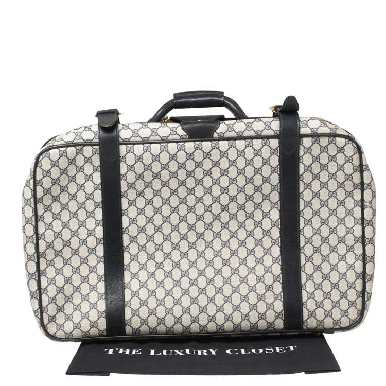 Pre Owned Gucci Navy Blue GG Supreme and Leather Trim Vintage Handheld Suitcase
