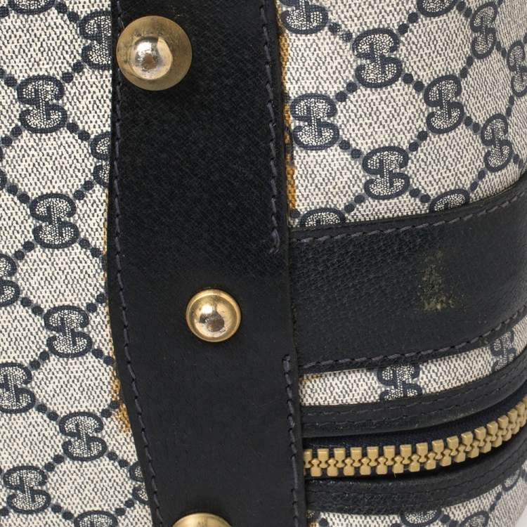 Pre Owned Gucci Navy Blue GG Supreme and Leather Trim Vintage Handheld Suitcase