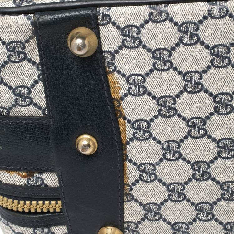 Pre Owned Gucci Navy Blue GG Supreme and Leather Trim Vintage Handheld Suitcase