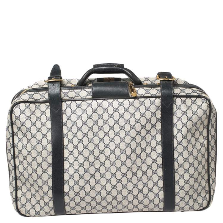 Pre Owned Gucci Navy Blue GG Supreme and Leather Trim Vintage Handheld Suitcase