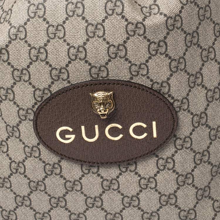 Pre Owned Gucci Beige/Mustard GG Supreme Canvas and Leather Neo Vintage Drawstring Backpack