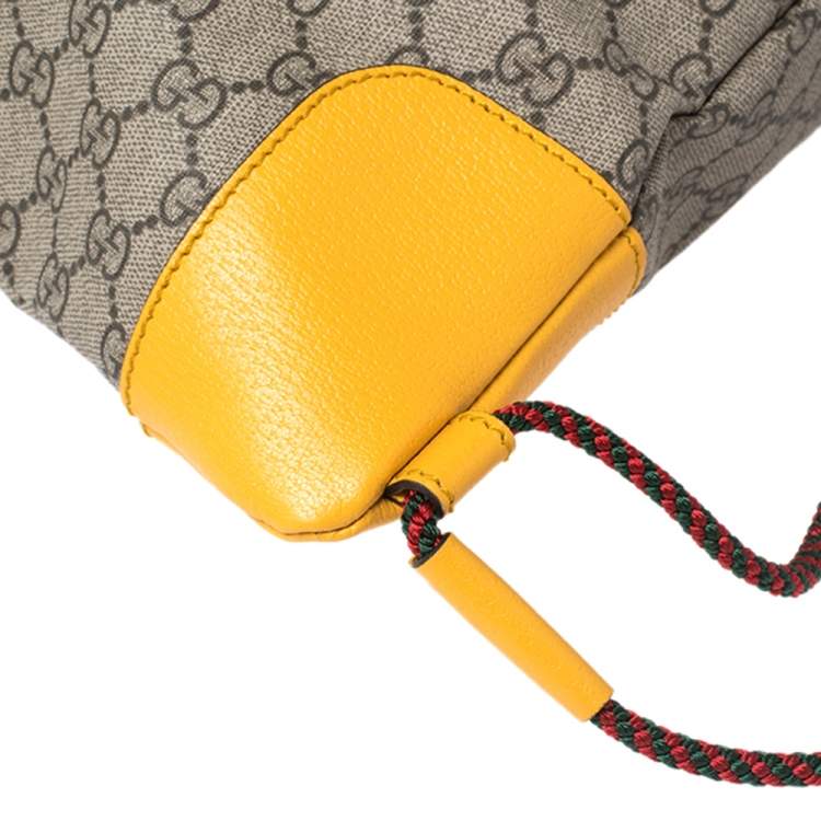 Pre Owned Gucci Beige/Mustard GG Supreme Canvas and Leather Neo Vintage Drawstring Backpack