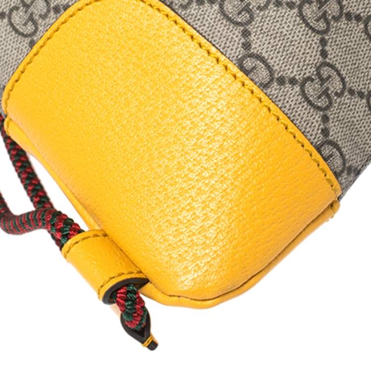 Pre Owned Gucci Beige/Mustard GG Supreme Canvas and Leather Neo Vintage Drawstring Backpack