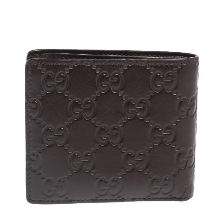 Pre Owned Gucci Dark Brown Guccissima Leather Bifold Wallet