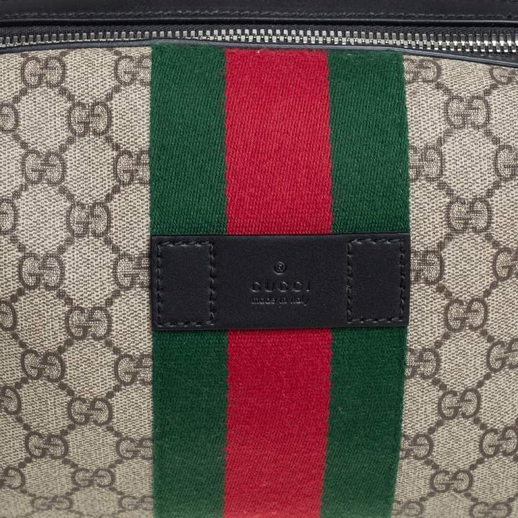Pre Owned Gucci Black/Beige GG Supreme and Leather Web Toiletry Pouch