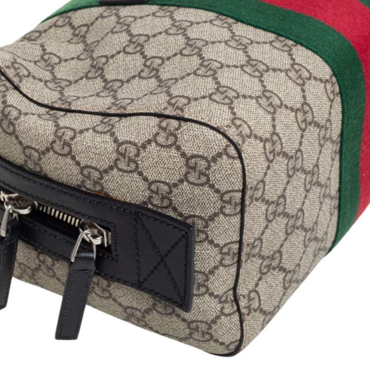 Pre Owned Gucci Black/Beige GG Supreme and Leather Web Toiletry Pouch