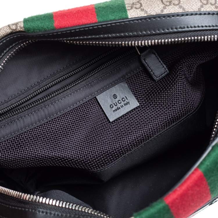 Pre Owned Gucci Black/Beige GG Supreme and Leather Web Toiletry Pouch