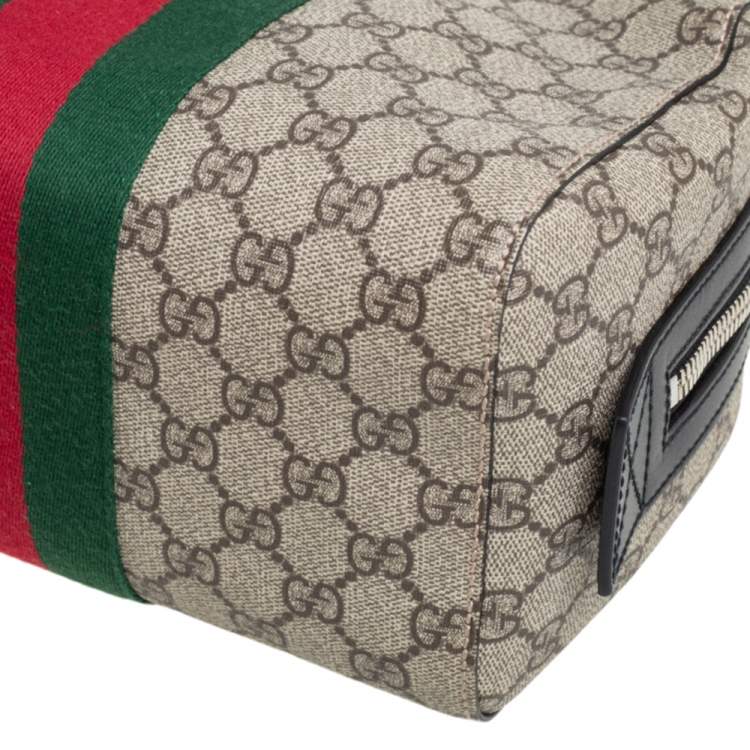 Pre Owned Gucci Black/Beige GG Supreme and Leather Web Toiletry Pouch