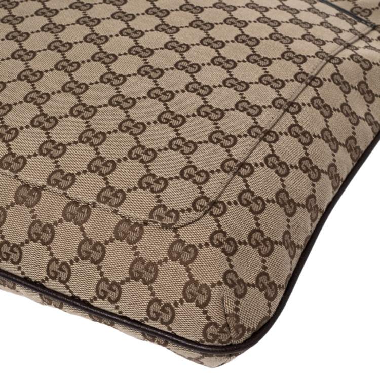Pre Owned Gucci Beige/Brown GG Canvas and Leather Messenger Bag
