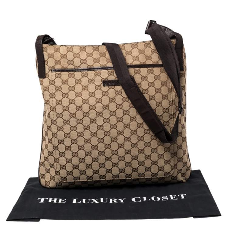 Pre Owned Gucci Beige/Brown GG Canvas and Leather Messenger Bag