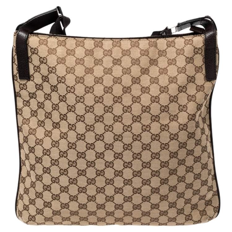Pre Owned Gucci Beige/Brown GG Canvas and Leather Messenger Bag
