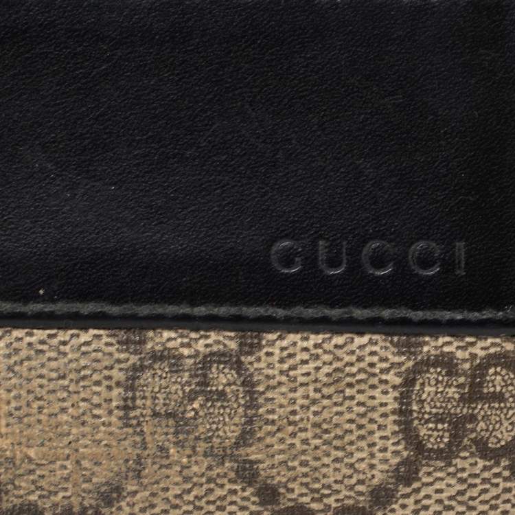 Pre Owned Gucci Black/Beige GG Supreme and Leather Bifold Wallet