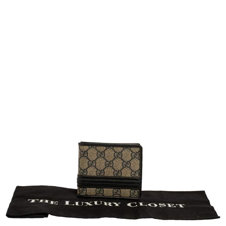 Pre Owned Gucci Beige/Black GG Supreme Canvas and Leather Bifold Wallet