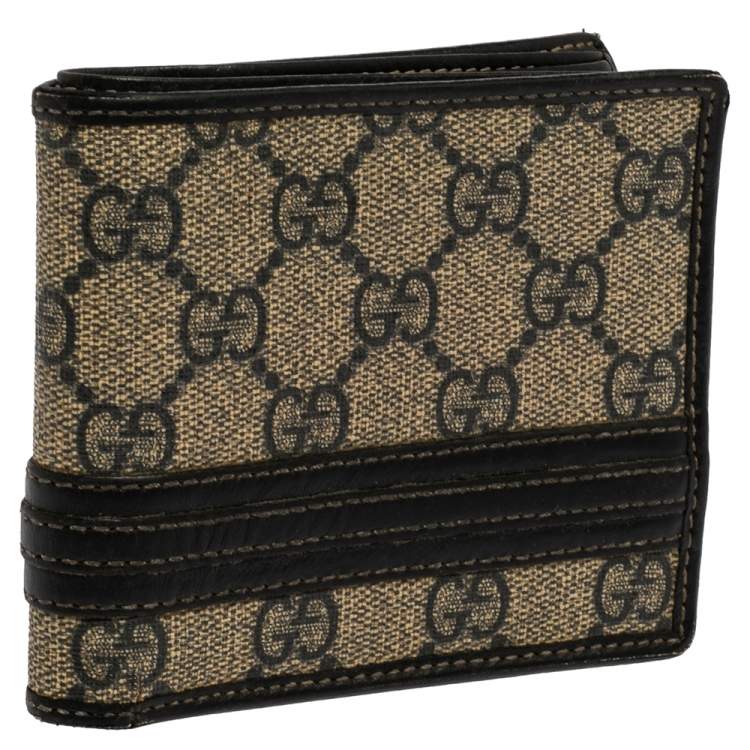 Pre Owned Gucci Beige/Black GG Supreme Canvas and Leather Bifold Wallet