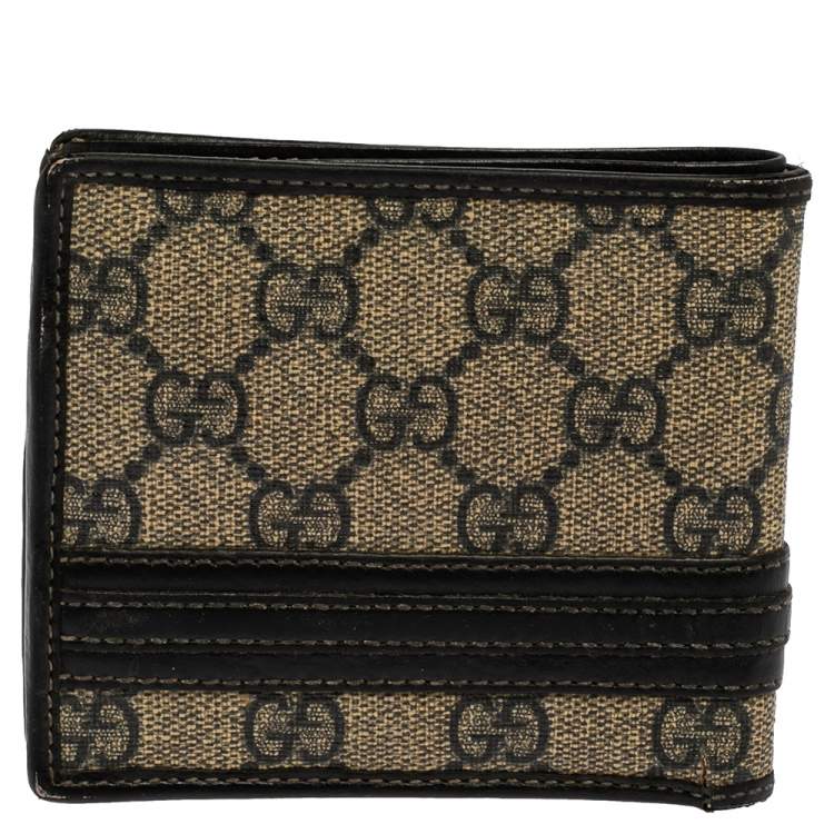 Pre Owned Gucci Beige/Black GG Supreme Canvas and Leather Bifold Wallet