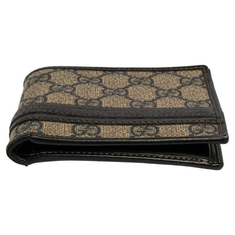 Pre Owned Gucci Beige/Black GG Supreme Canvas and Leather Bifold Wallet
