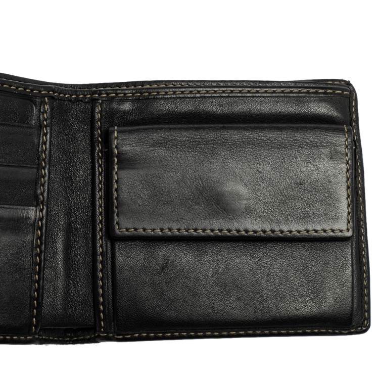 Pre Owned Gucci Beige/Black GG Supreme Canvas and Leather Bifold Wallet