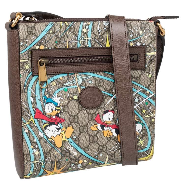 Pre Owned Gucci x Disney Beige GG Supreme Canvas and Leather Donald Duck Messenger Bag