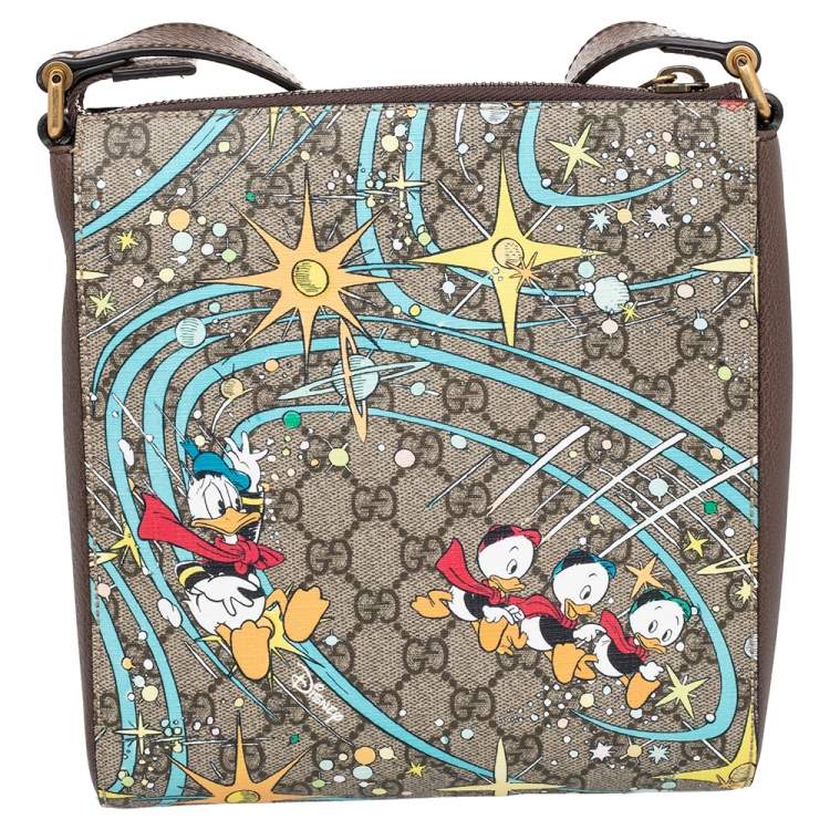 Pre Owned Gucci x Disney Beige GG Supreme Canvas and Leather Donald Duck Messenger Bag