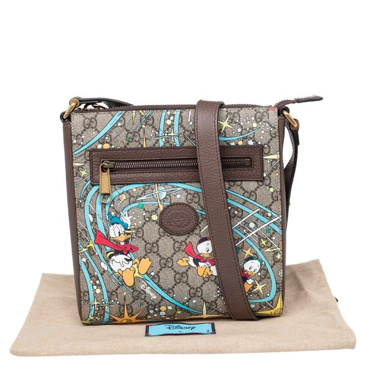 Pre Owned Gucci x Disney Beige GG Supreme Canvas and Leather Donald Duck Messenger Bag