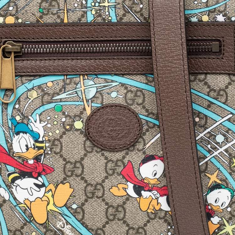 Pre Owned Gucci x Disney Beige GG Supreme Canvas and Leather Donald Duck Messenger Bag