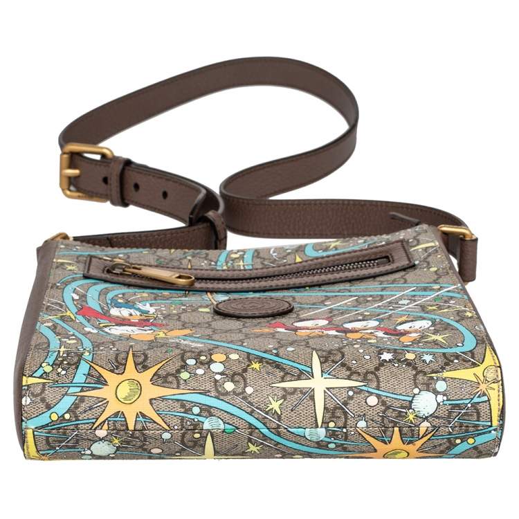 Pre Owned Gucci x Disney Beige GG Supreme Canvas and Leather Donald Duck Messenger Bag