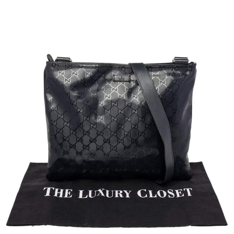 Pre Owned Gucci Black GG Imprime Leather Messenger Bag