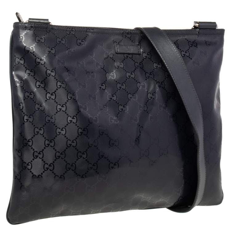 Pre Owned Gucci Black GG Imprime Leather Messenger Bag