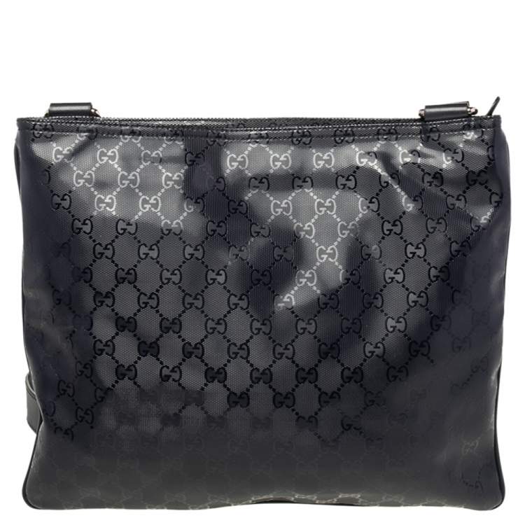 Pre Owned Gucci Black GG Imprime Leather Messenger Bag
