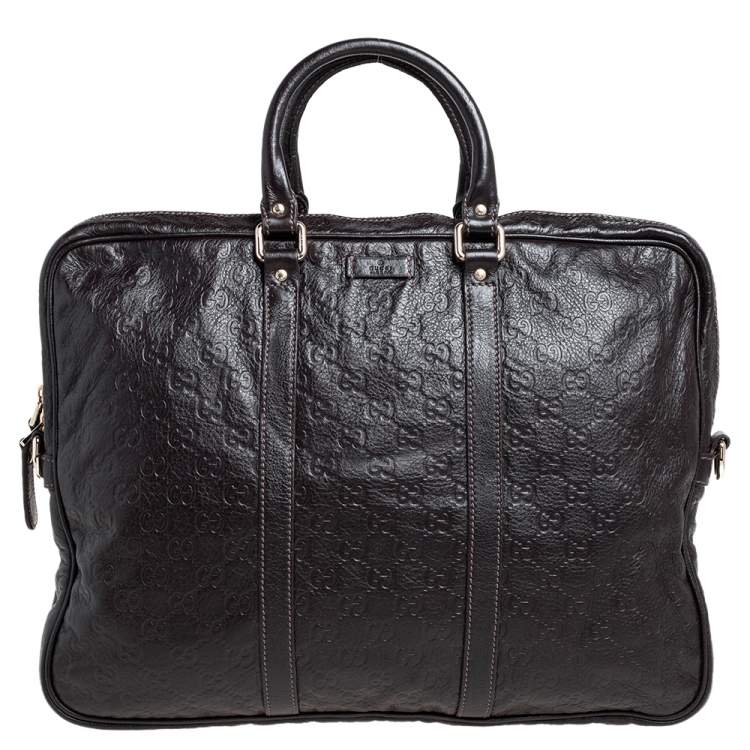 Pre Owned Gucci Dark Brown Guccissima Leather Business Briefcase Bag
