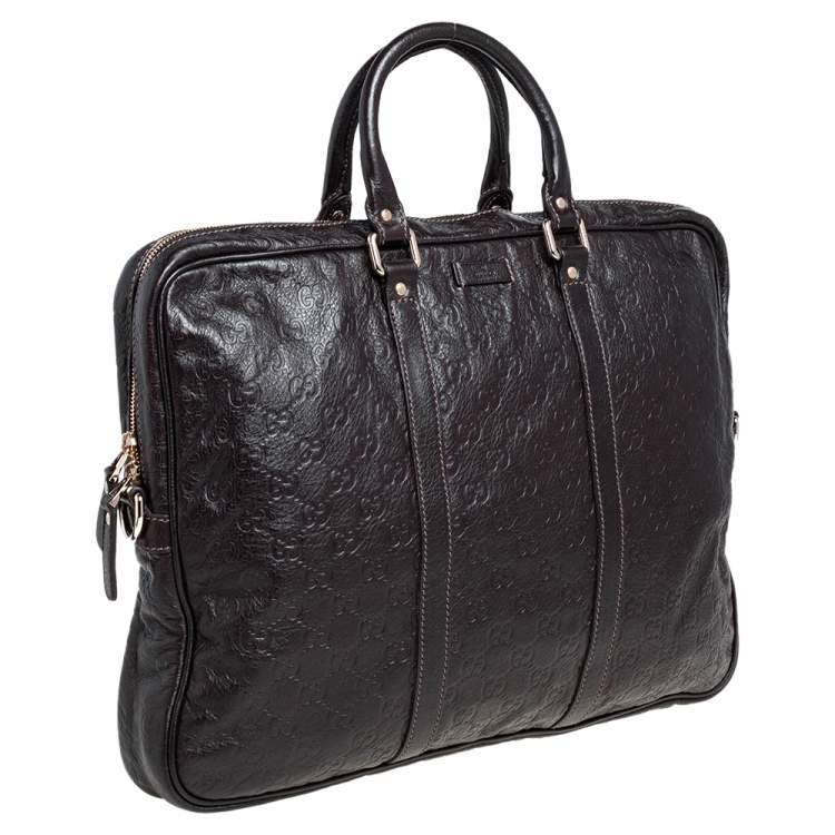 Pre Owned Gucci Dark Brown Guccissima Leather Business Briefcase Bag