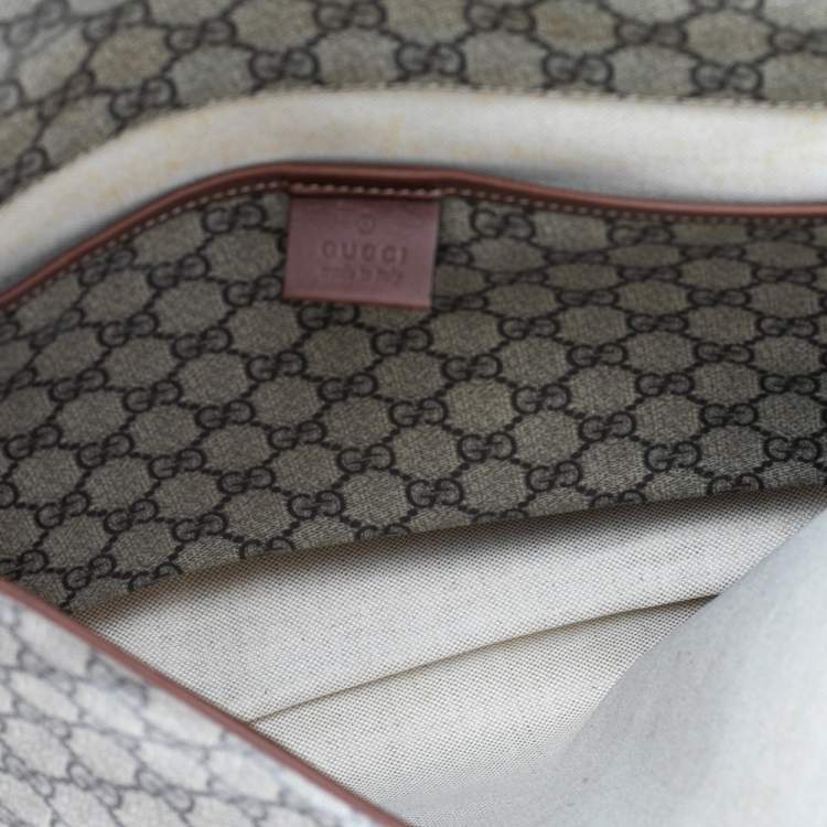 Pre Owned Gucci Beige/Brown GG Supreme Canvas and Leather Web Messenger Bag