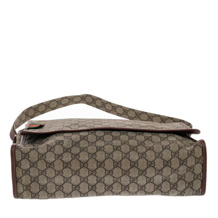 Pre Owned Gucci Beige/Brown GG Supreme Canvas and Leather Web Messenger Bag
