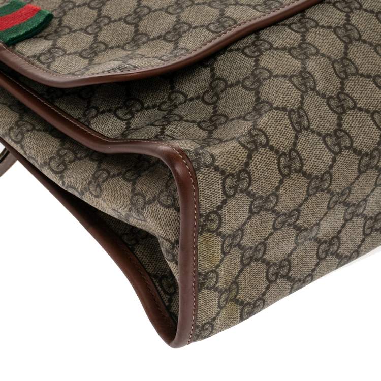 Pre Owned Gucci Beige/Brown GG Supreme Canvas and Leather Web Messenger Bag