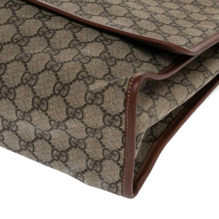 Pre Owned Gucci Beige/Brown GG Supreme Canvas and Leather Web Messenger Bag