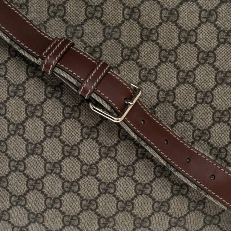 Pre Owned Gucci Beige/Brown GG Supreme Canvas and Leather Web Messenger Bag