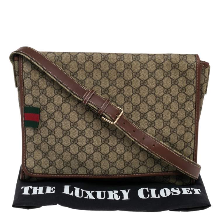 Pre Owned Gucci Beige/Brown GG Supreme Canvas and Leather Web Messenger Bag
